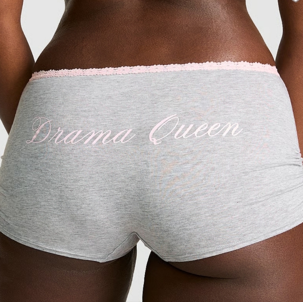 Victoria's Secret PINK Cotton Dorm Boyshort Grey Pink Drama Queen Panty